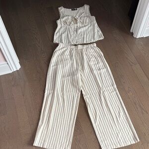 Striped Cream and Black Women's pant/vest set